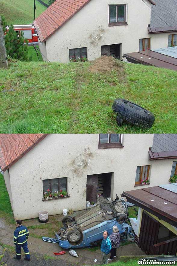 La personne qui dort au premier etage de cette maison a du avoir une sacree frayeur ! :o