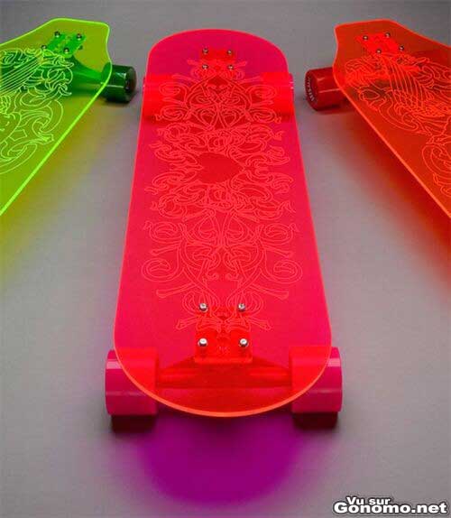 Skateboard design : des skates transparents et fluos avec des motifs sympa