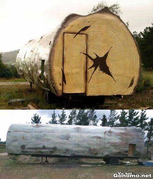 Caravane custom : une caravane en forme de gros tronc d arbre ??