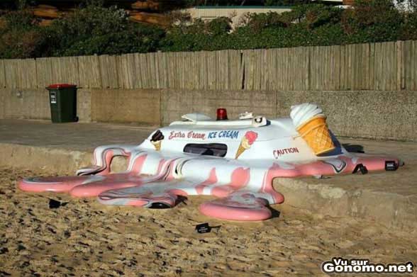 Un camion de glace qui a litteralement fondu au soleil