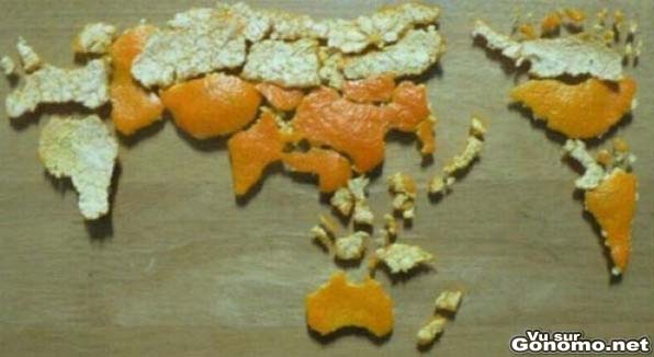 Mappemonde en peau de mandarine, on peut en faire des choses avec des mandarines ;)