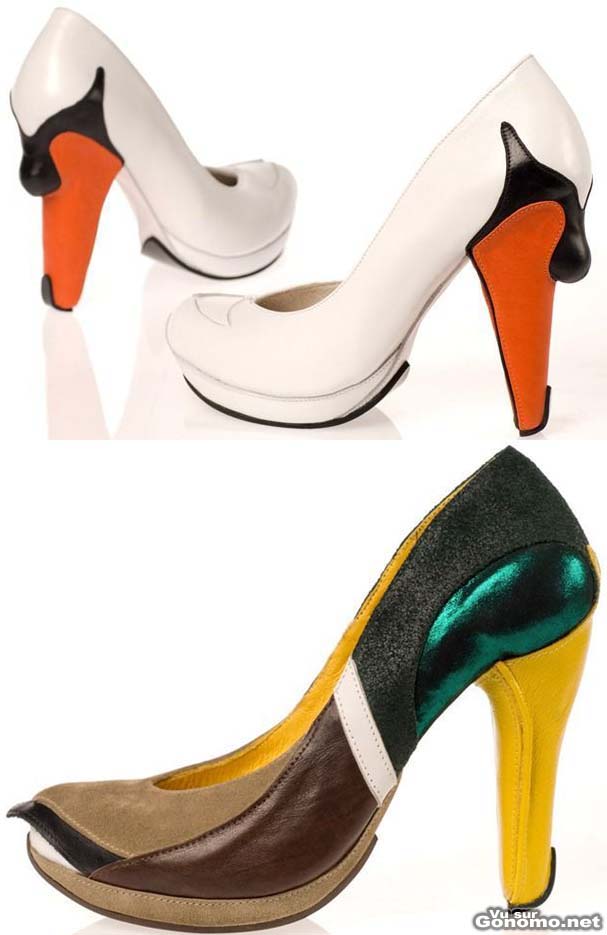 Des chaussures a talons custom aux couleurs de canards et cygnes