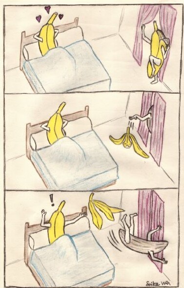 Un couple de bananes avec madame qui fait un strip tease a monsieur quand tout a coup ...