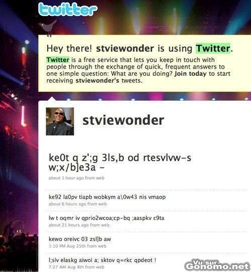 Stevie Wonder Twitter : la page Twitter du celebre celebre chanteur Stevie Wonder ! lol