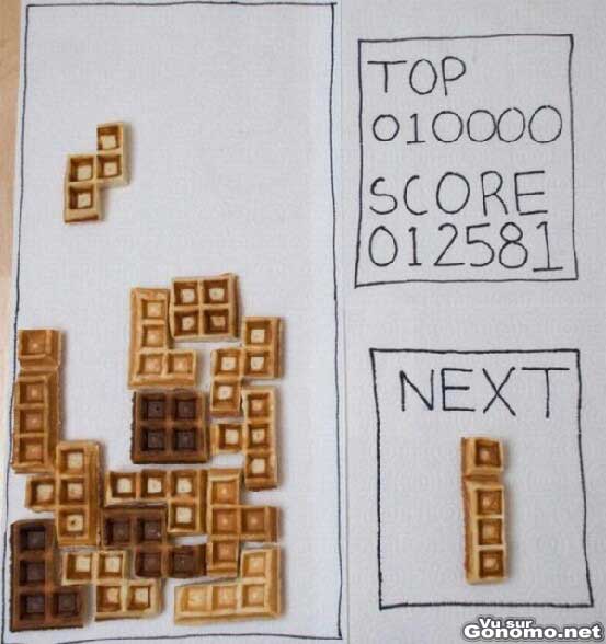Tetris gaufre : un screenshot du jeu Tetris avec des gaufres et du papier