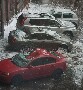 Quatres voitures completement defoncees par des blocs de neige tombes d un toit