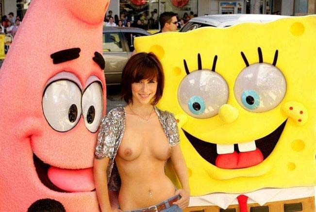 Joli fake de l actrice Jennifer Love Hewitt topless aux cotes de Bob l eponge et Patrick