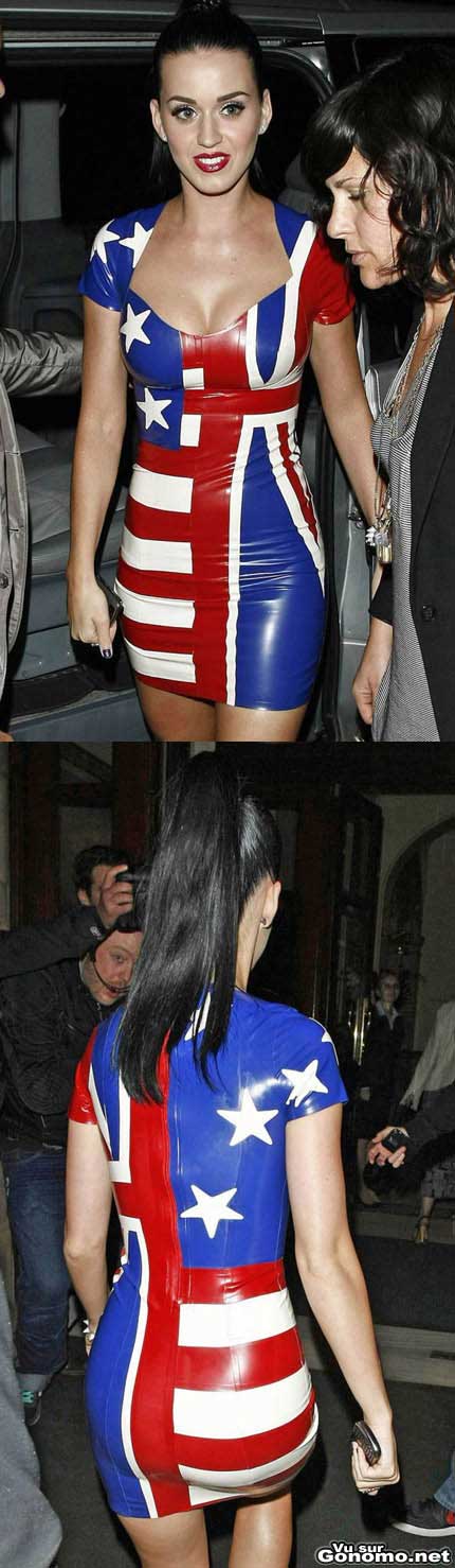 Katy Perry et sa robe moulante en latex aux couleurs des Etats Unis et de l Angleterre