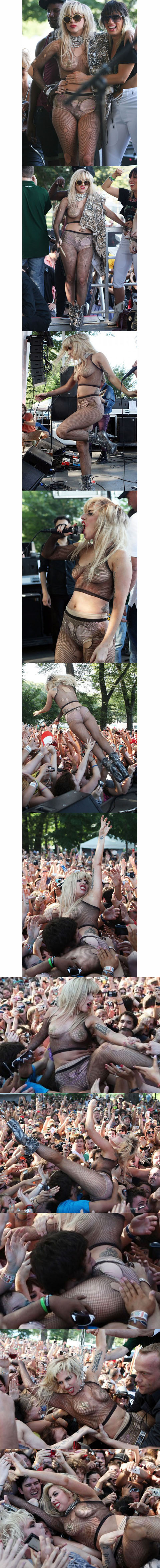 Lady Gaga Lollapalooza 2010 : la chanteuse Lady Gaga se jette a moitie nue dans la foule ! (video)