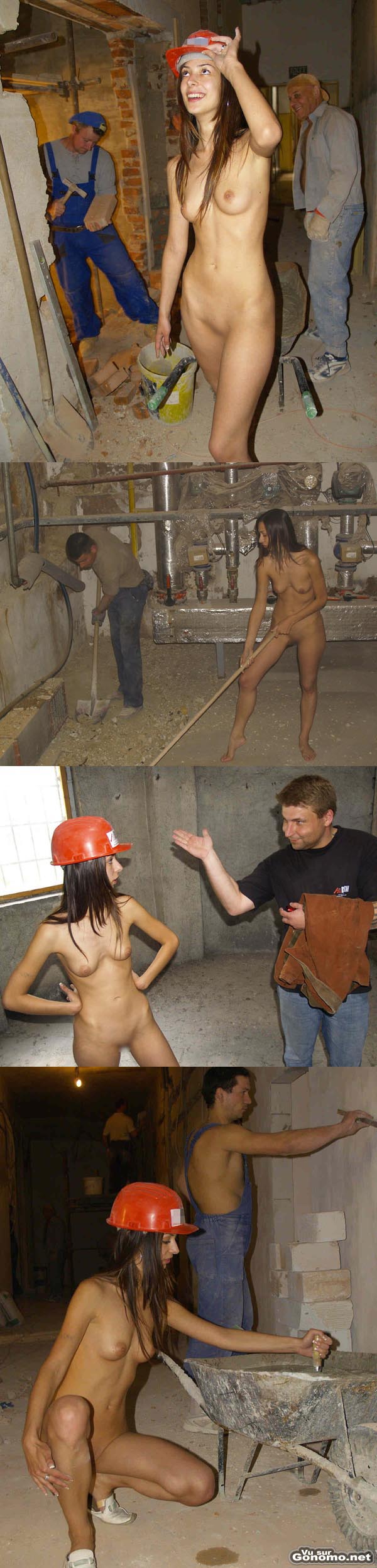 Ouvriere nue : voila l ouvriere du jour qui se balade et fait des travaux nue sur un chantier