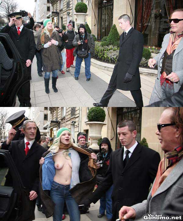 Une fan de Mickey Rourke lui montre ses seins en pleine rue
